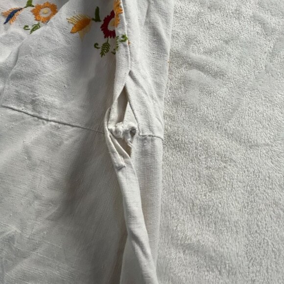 Vintage Womens White Embroidered Floral Cotton Dress V-Neck Short Sleeve - Picture 6 of 10